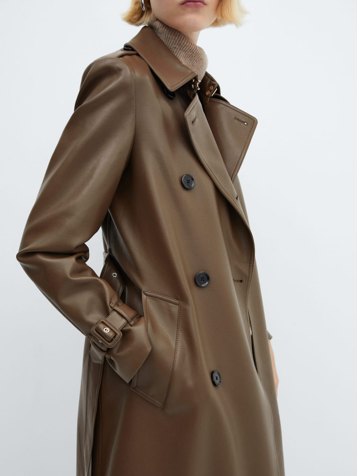 Leather-effect trench coat