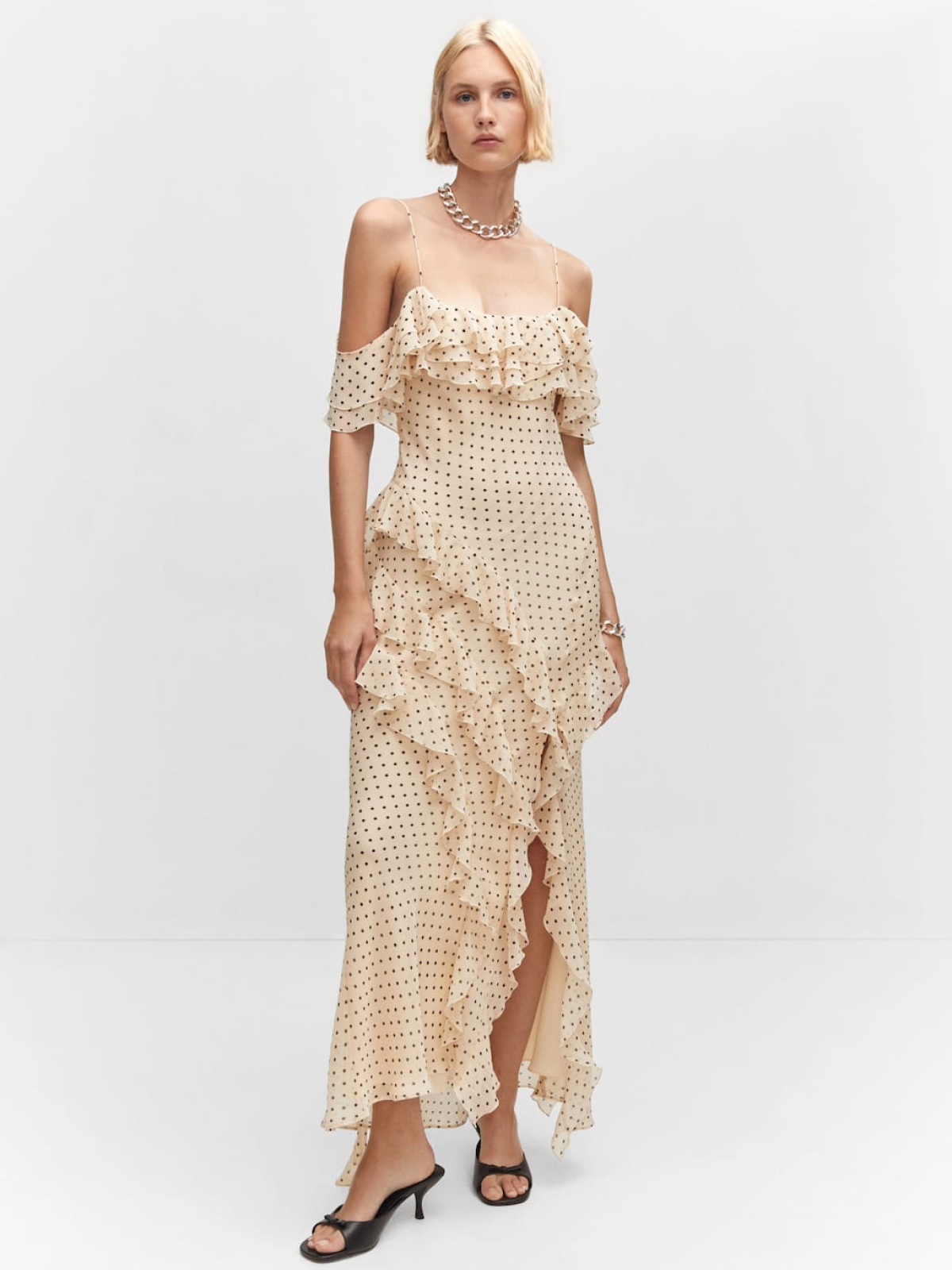 Polka-dot ruffled dress