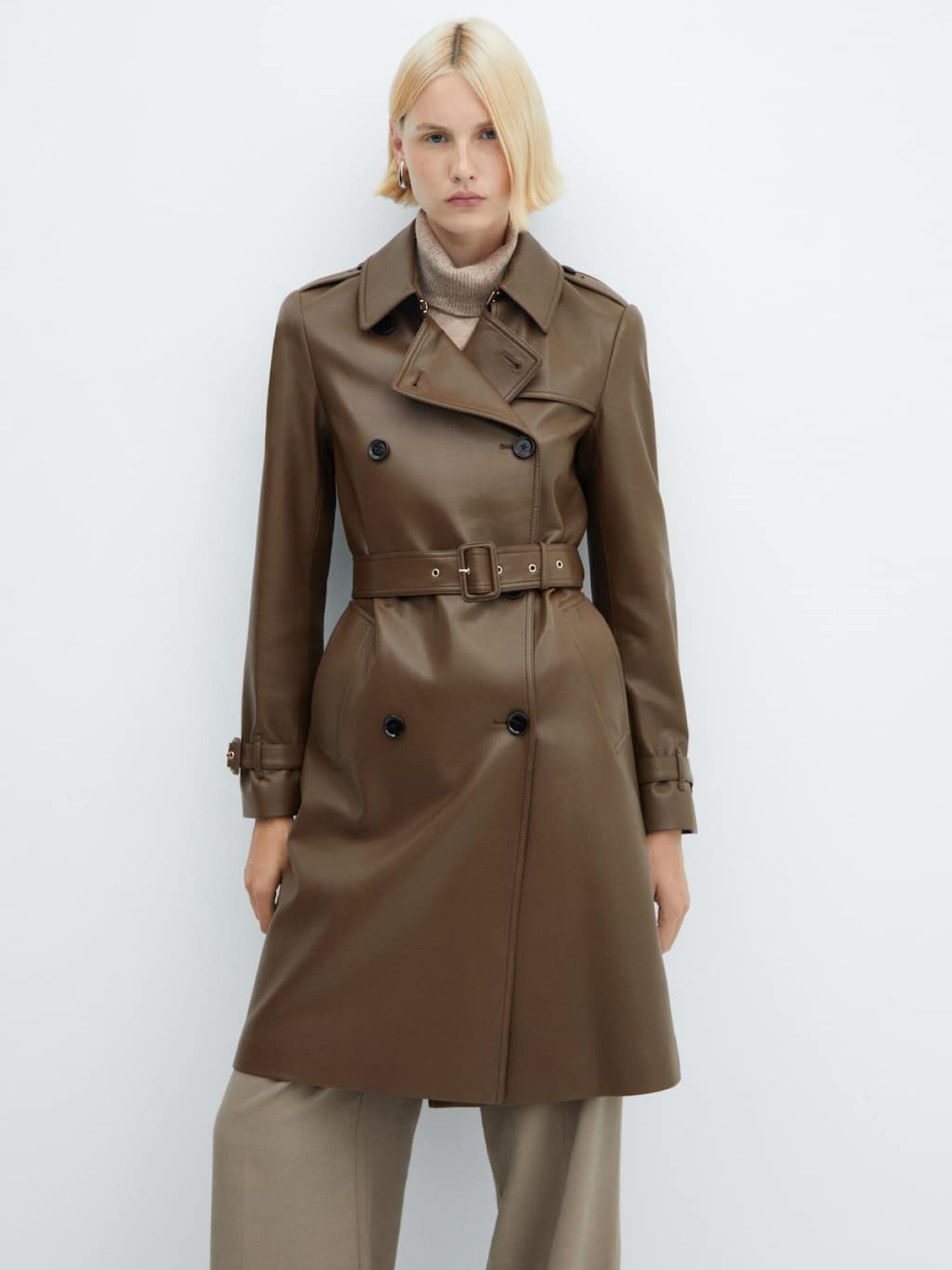 Leather-effect trench coat