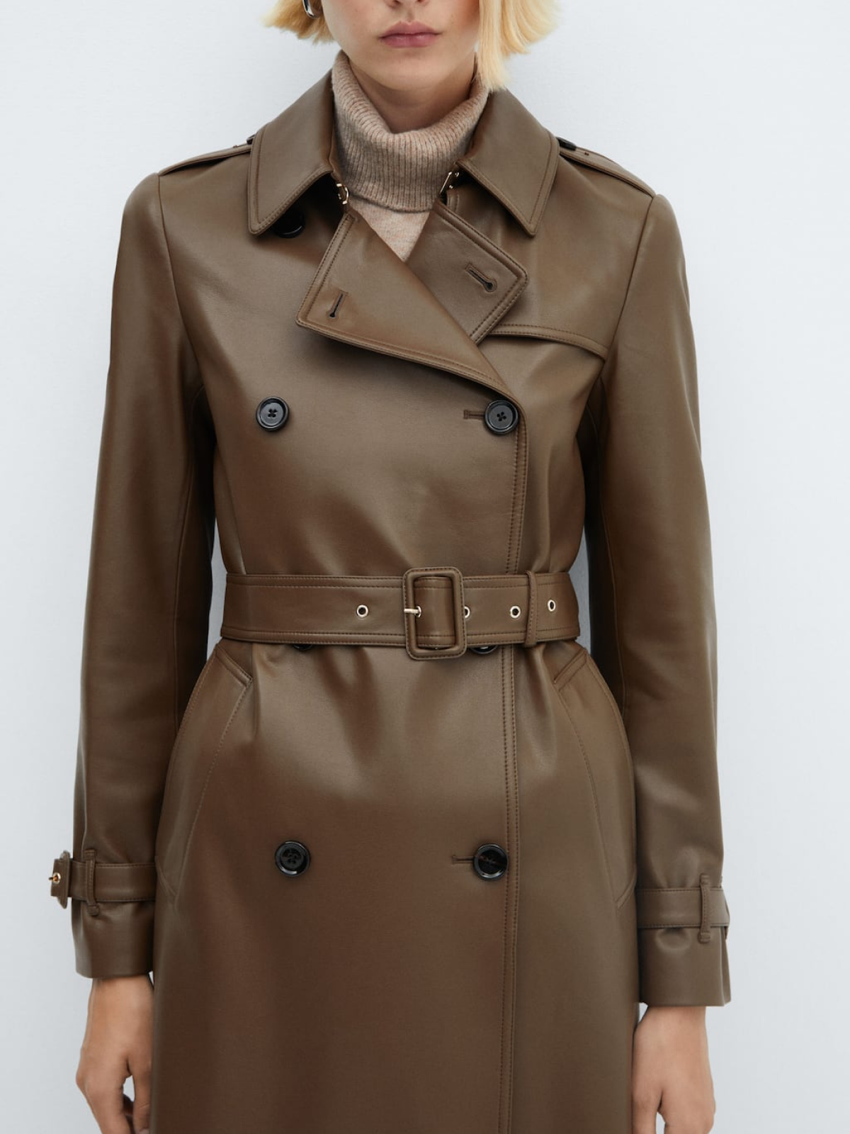 Leather-effect trench coat
