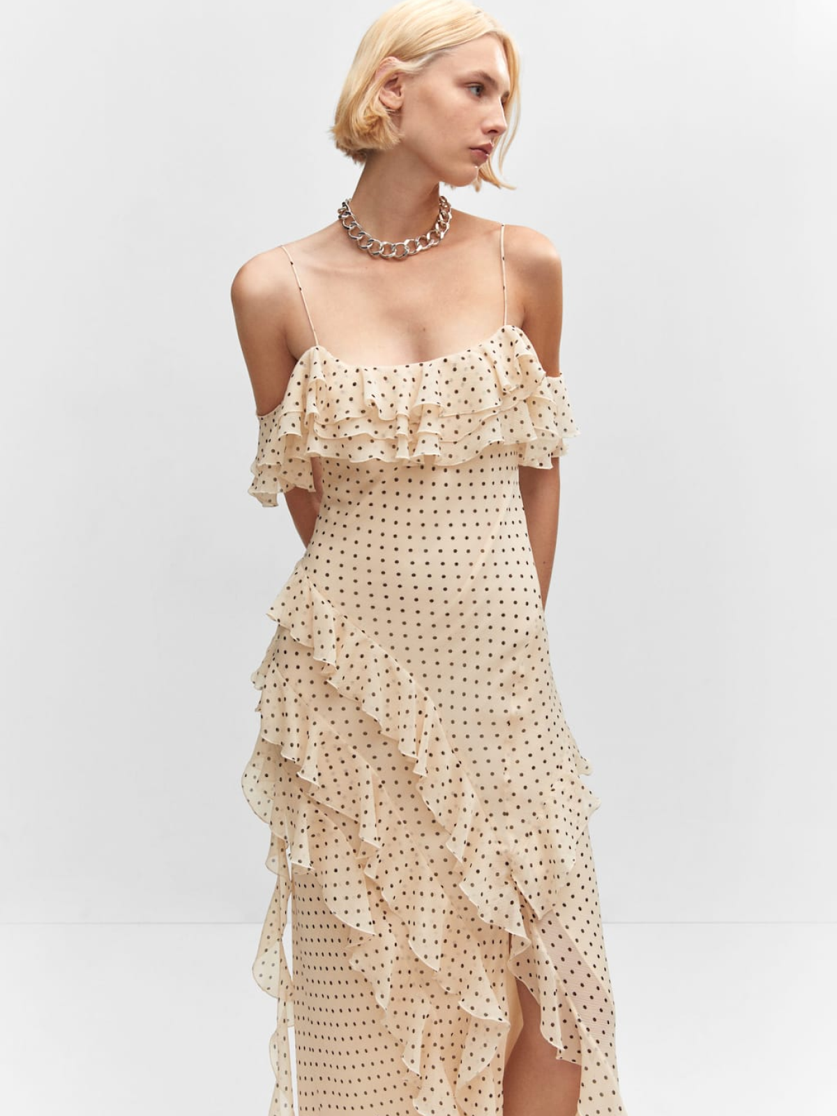 Polka-dot ruffled dress