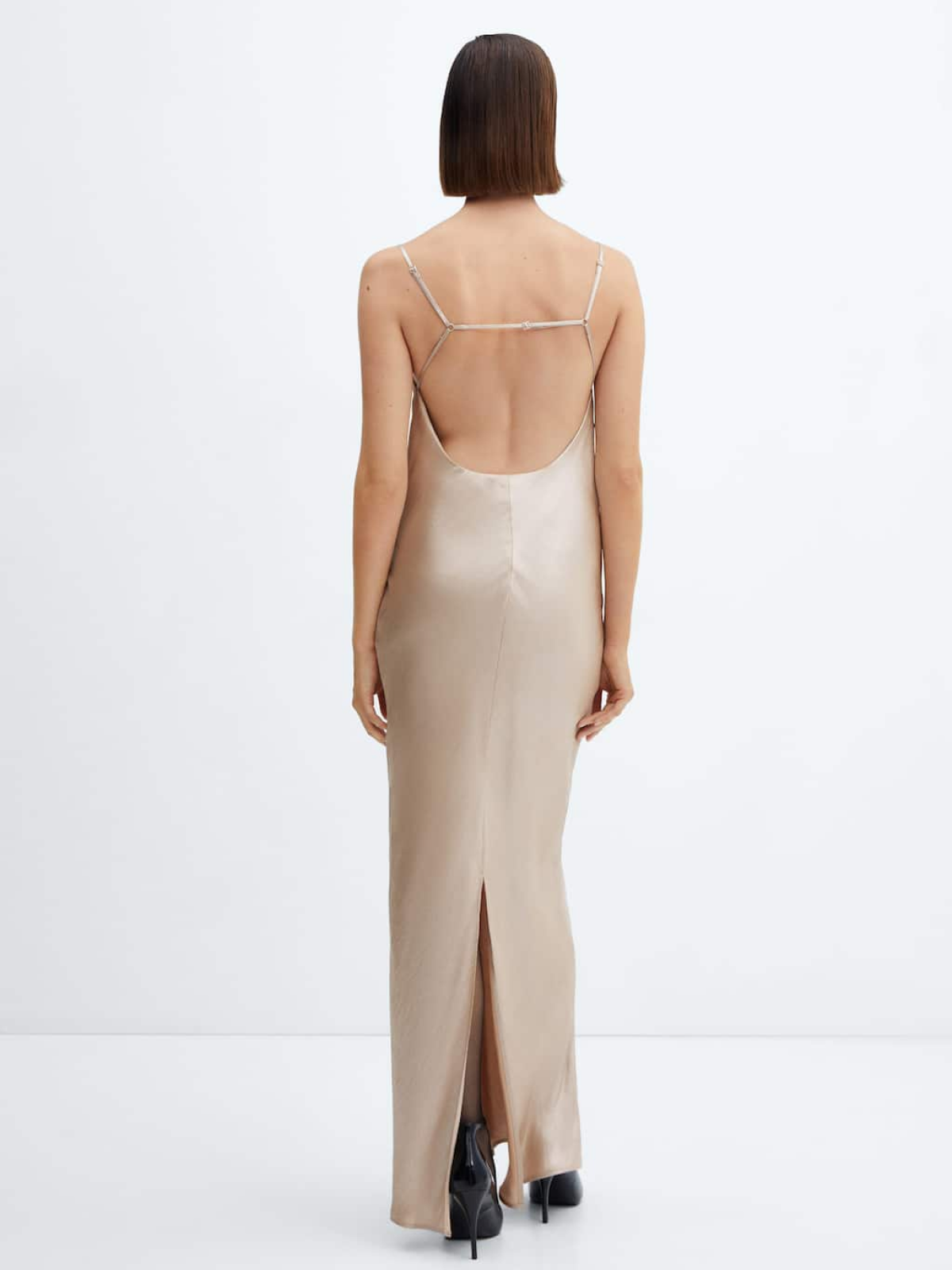 Open-back satin-effect dress