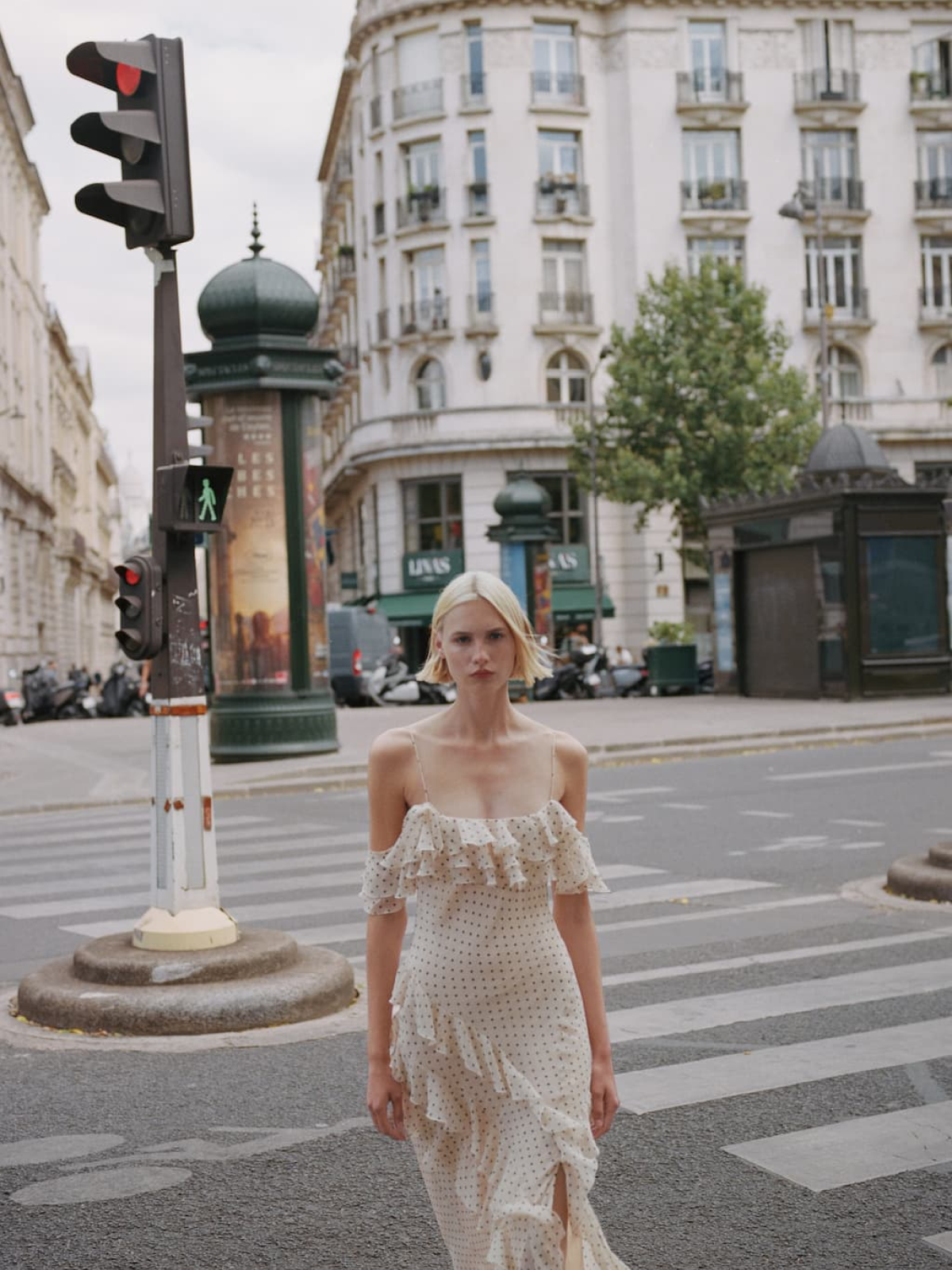 Polka-dot ruffled dress