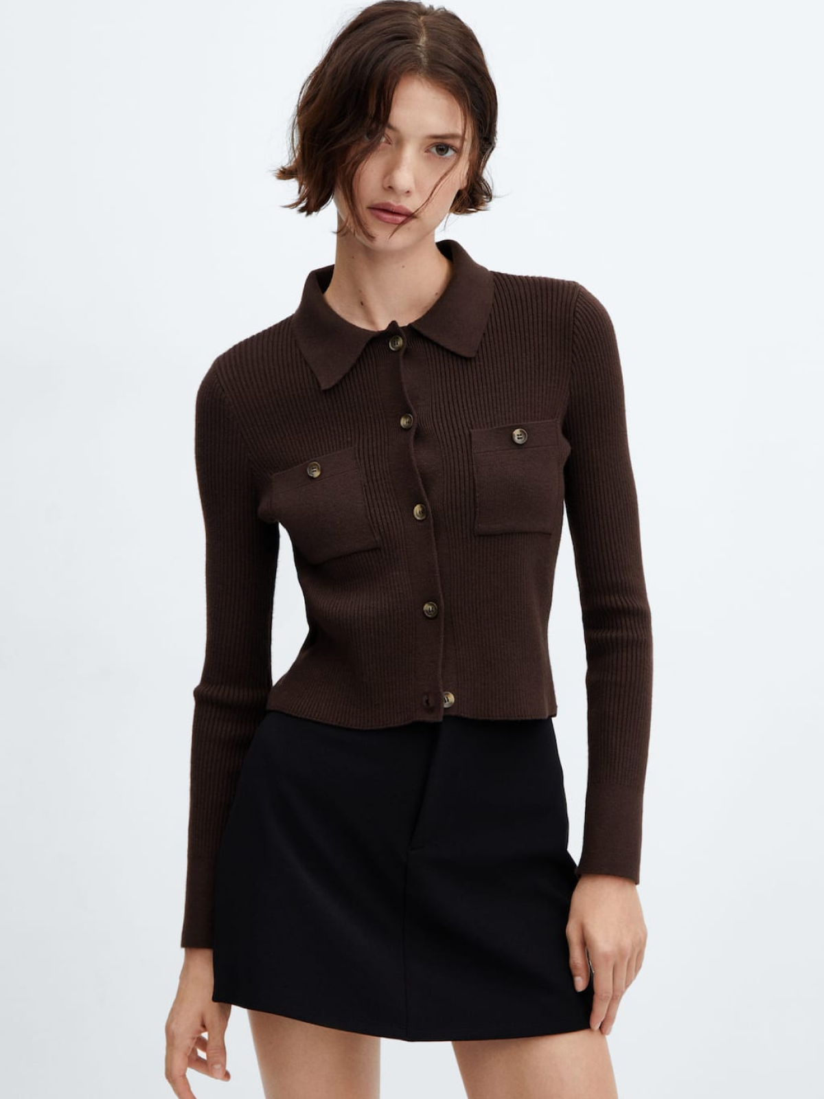 Ribbed pockets cardigan